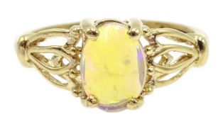 9ct gold single stone opal ring,