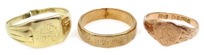 Three 9ct gold rings, hallmarked or stamped, approx 9.