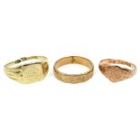 Three 9ct gold rings, hallmarked or stamped, approx 9.