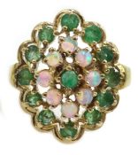 9ct gold opal and emerald cluster ring,