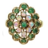 9ct gold opal and emerald cluster ring,