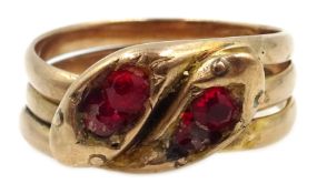 Edwardian 9ct rose gold stone set serpent ring,