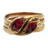 Edwardian 9ct rose gold stone set serpent ring,