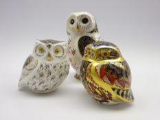 Three Royal Crown Derby paperweights, 'Imari Owl', 'Little Owl' and Little Grey Owl',