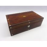 Victorian rosewood writing box with writing slope and mother of pearl inlay W41cm