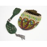 19th Century cut steel and silk miser's purse and a bead work draw string purse Condition