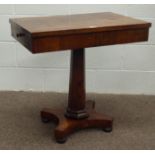 19th century rosewood side table, rectangular cross banded top above two drawers to each end,