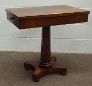 19th century rosewood side table, rectangular cross banded top above two drawers to each end,