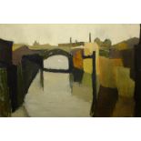 Margaret Parker (Northern British 1925-2012): 'Canal With Bridge', oil on board signed,