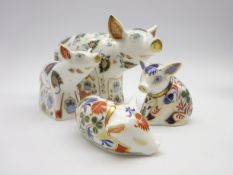 Four Royal Crown Derby paperweights:'Priscilla Pig' guild exclusive 2013, 'Percy Piglet',