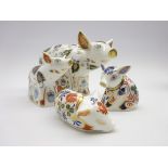 Four Royal Crown Derby paperweights:'Priscilla Pig' guild exclusive 2013, 'Percy Piglet',