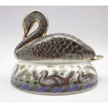 Royal Crown Derby 'Platinum Black Swan' paperweight, limited edition 413/600, gold stopper,