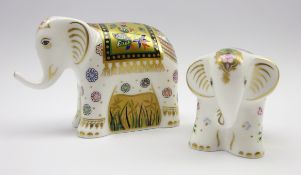 Royal Crown Derby paperweight 'Indian Baby Elephant' and another 'Infant Indian Elephant' both
