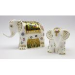 Royal Crown Derby paperweight 'Indian Baby Elephant' and another 'Infant Indian Elephant' both