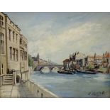Colin Russell (British 1932-2009): 'Guildhall and Ouse Bridge' York, oil on board signed,