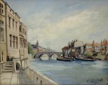Colin Russell (British 1932-2009): 'Guildhall and Ouse Bridge' York, oil on board signed,