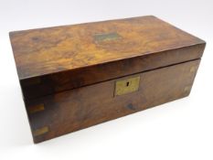Victorian figured mahogany writing slope, interior fitted with a navy leather writing surface,
