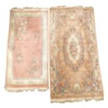 Chinese washed woolen beige rug, scrolled acanthus leaf central medallion,