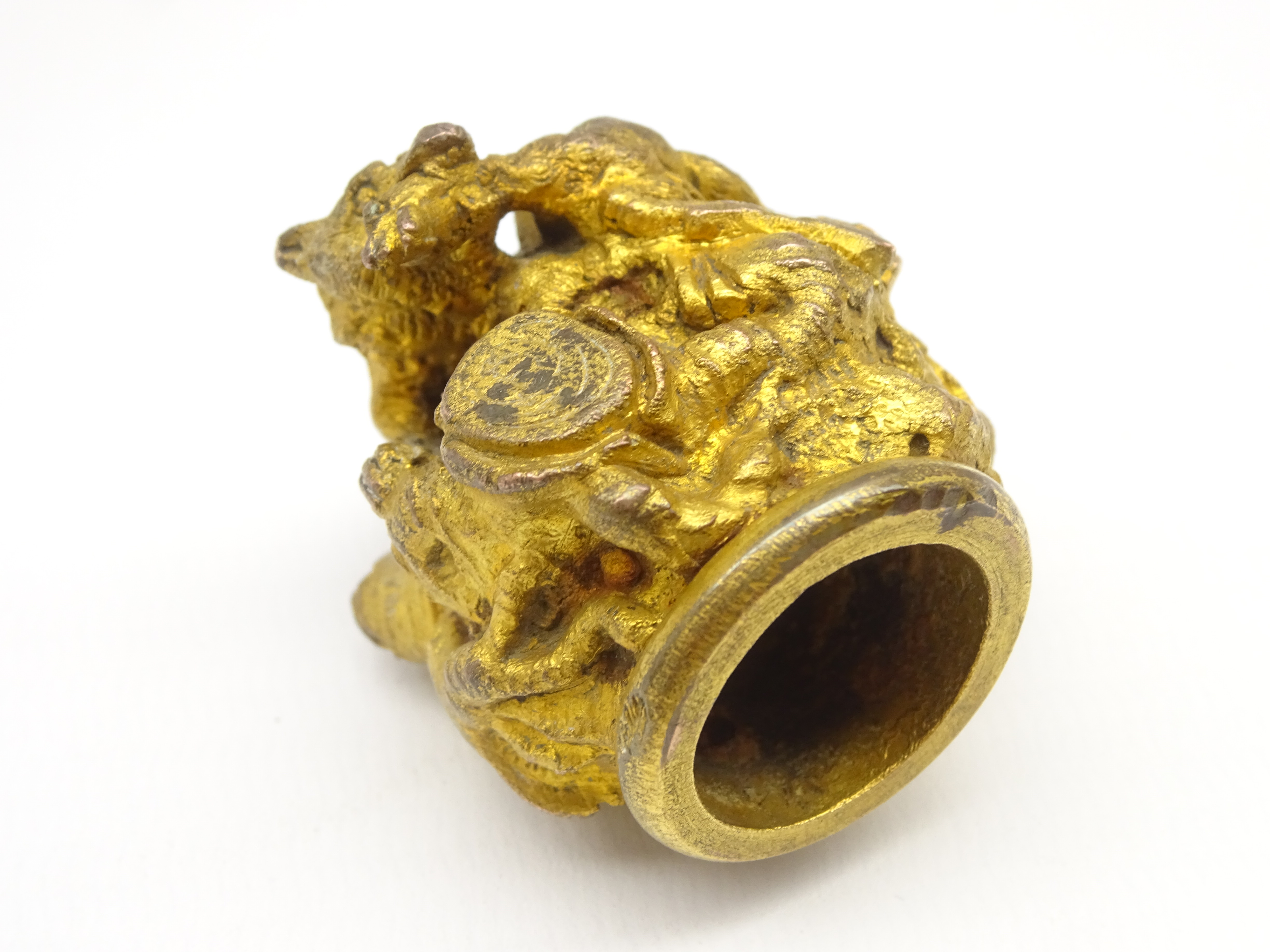 Gilt metal walking cane finial formed as a fox and a duck, - Image 2 of 2