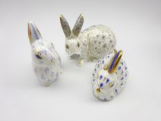 Three Royal Crown Derby paperweights - 'Snowy Rabbit' special anniversary edition 2002,
