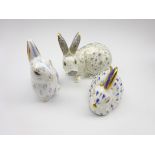 Three Royal Crown Derby paperweights - 'Snowy Rabbit' special anniversary edition 2002,