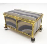 Grey banded agate rectangular casket with hinged lid,