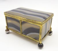 Grey banded agate rectangular casket with hinged lid,