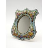 Italian micro mosaic table photograph frame on copper decorated with applied flowers and with a