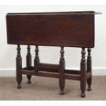 18th century oak side table, rectangular moulded top with single drop leaf, gate leg action,