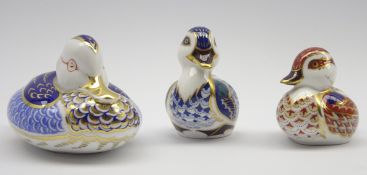Royal Crown Derby 'Duck' paperweight and 2 'Duckling' paperweights,