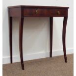 20th century figured mahogany regency style bow front two drawer side table with inlaid boxwood