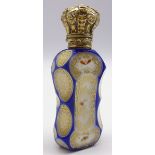 Bohemian glass scent flask in blue, white and gilt with gilded hinged cover inscribed 'Mordan & Co,