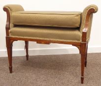 Edwardian inlaid rosewood window seat, scrolled arms,