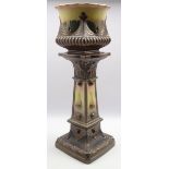 Late Victorian Tooth & Co Bretby jardiniere and stand of square design with panels of sailing ships