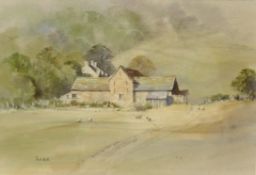 David Rust (British 1963-): 'Farm Group in the Vale of Ewyas', watercolour signed,