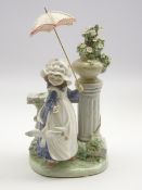 Lladro figure 'Glorious Spring' of a girl holding a parasol and standing by a pillar no.