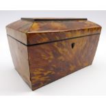 Early 19th Century tortoiseshell sarcophagus tea caddy with hinged cover L18.