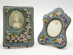 Small Italian micro mosaic table photograph frame with oval aperture and applied floral decoration