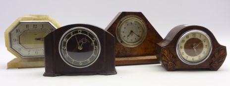 Art Deco eight day onyx mantle clock, (W18cm),