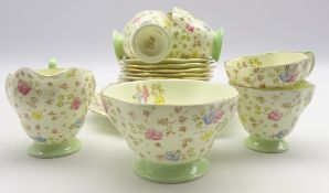 Foley bone china teaset of panel sided design decorated with floral sprays 21 pieces