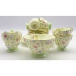 Foley bone china teaset of panel sided design decorated with floral sprays 21 pieces