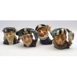 Royal Doulton character jugs: Old Salt, Christopher Columbus,Long John Silver and The Falconer,