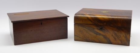 Victorian mahogany table writing box with brass inlaid cartouche W30cm and a 19th Century plain