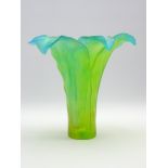Daum Pate-De-Verre 'Amaryllis' green and blue art glass vase H33cm Condition Report &