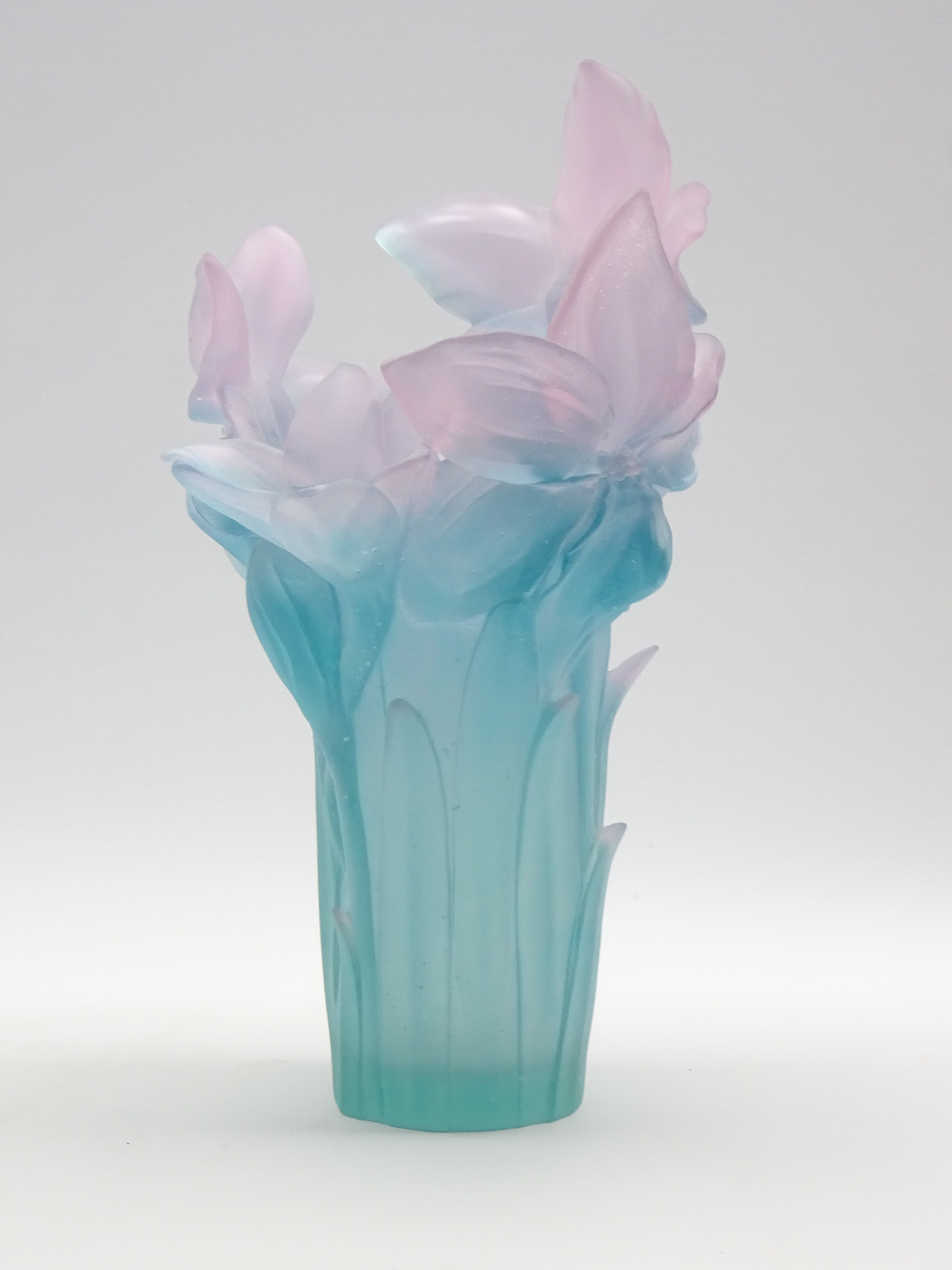 Daum Pate-De-Verre 'Amaryllis' pink and blue art glass vase H39cm Condition Report & - Image 2 of 2