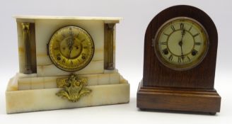 19th century Ansonia white onyx mantle clock, brass Roman dial,
