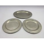 Eton College - Pair of 18th Century pewter plates D24cm and an oval platter W35cm bearing EC cypher