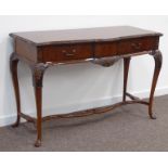 Quality reproduction burr walnut serpentine serving table,