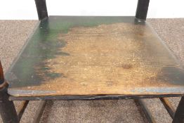 18th century elm and ash country ladder back elbow chair, stained and painted frame,
