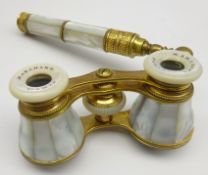 Pair of French mother of pearl opera glasses by Marchand,